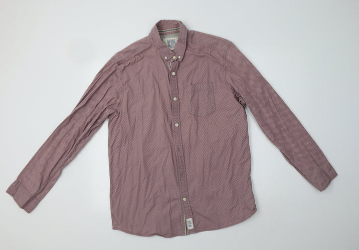George Mens Pink Polka Dot Cotton Button-Up Size L Collared