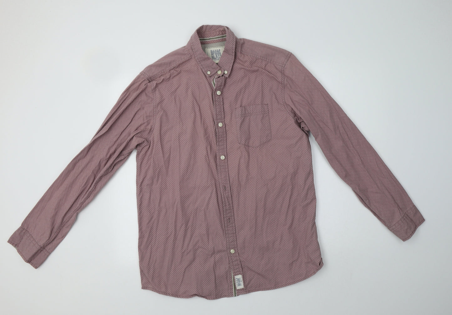 George Mens Pink Polka Dot Cotton  Button-Up Size L Collared