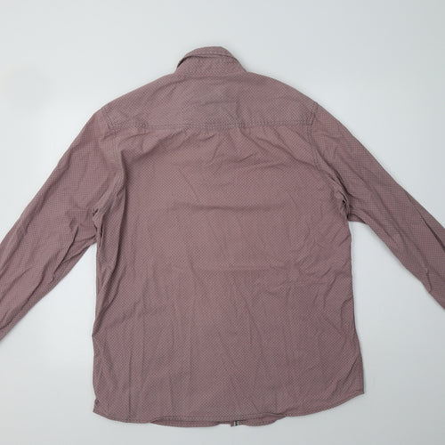 George Mens Pink Polka Dot Cotton  Button-Up Size L Collared