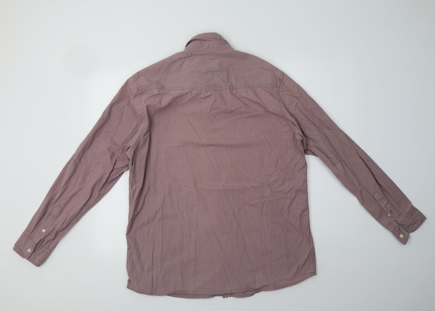 George Mens Pink Polka Dot Cotton  Button-Up Size L Collared