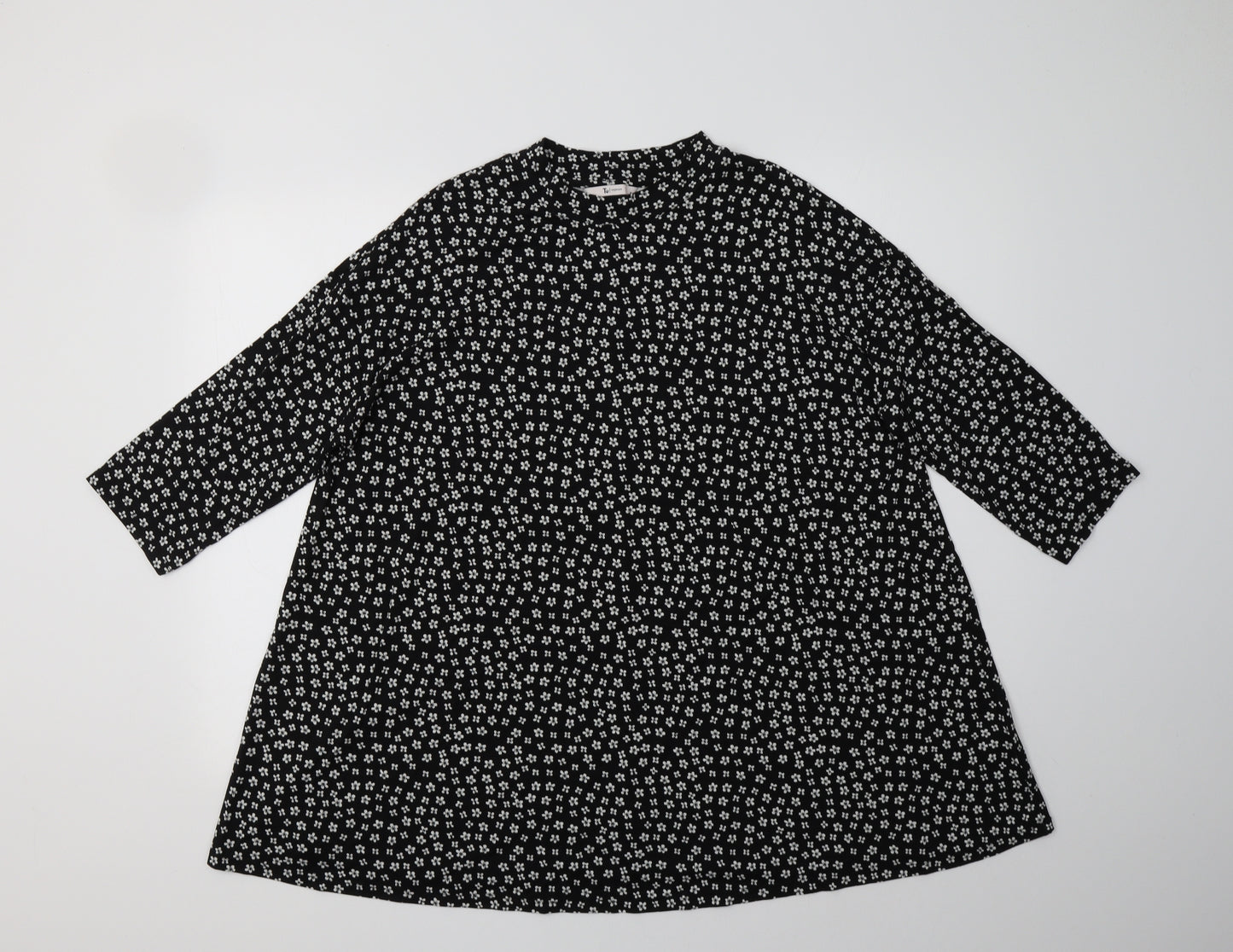 TU Womens Black Floral Viscose Tunic Blouse Size 16 Crew Neck