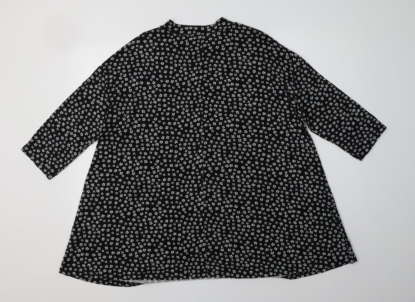 TU Womens Black Floral Viscose Tunic Blouse Size 16 Crew Neck
