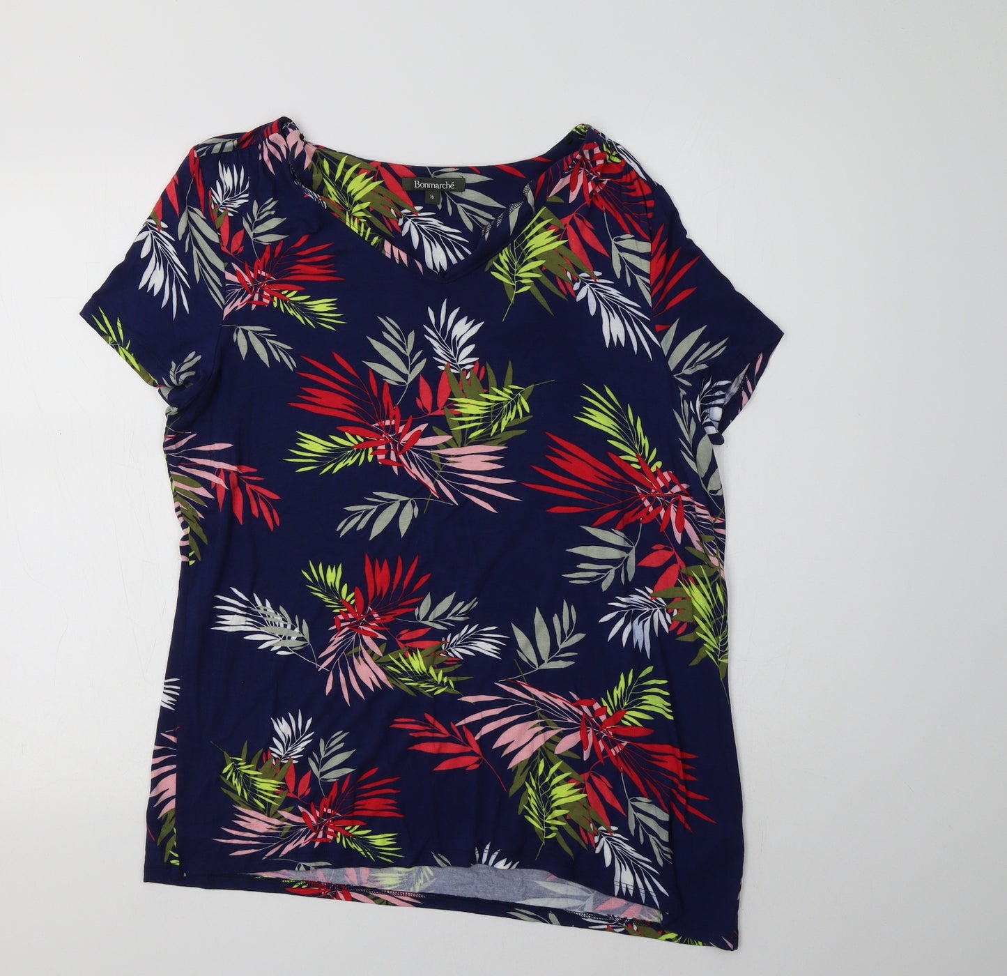 Bonmarché Womens Blue Floral Viscose Basic Blouse Size 16 Crew Neck