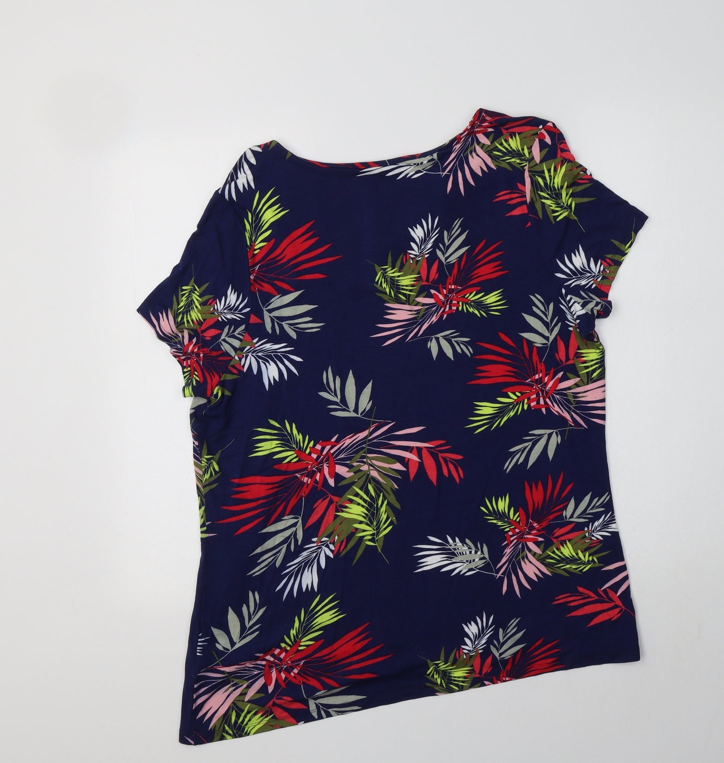 Bonmarché Womens Blue Floral Viscose Basic Blouse Size 16 Crew Neck