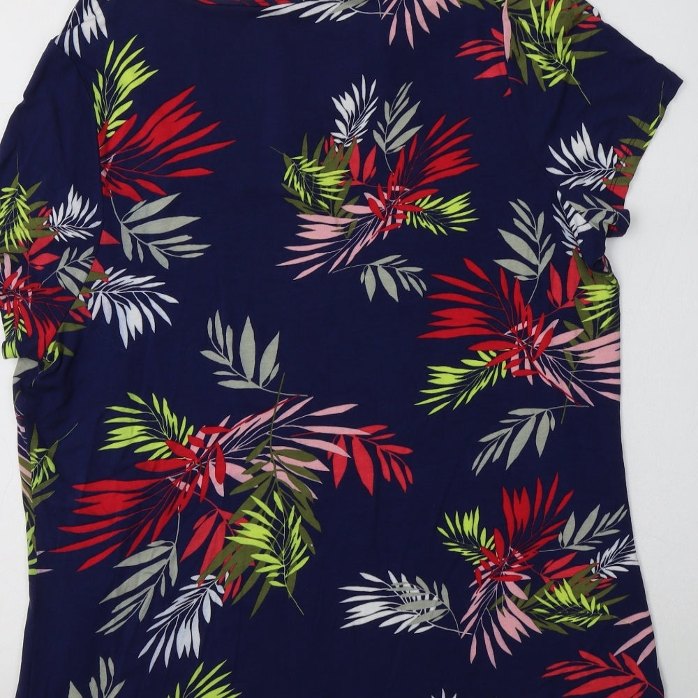 Bonmarché Womens Blue Floral Viscose Basic Blouse Size 16 Crew Neck