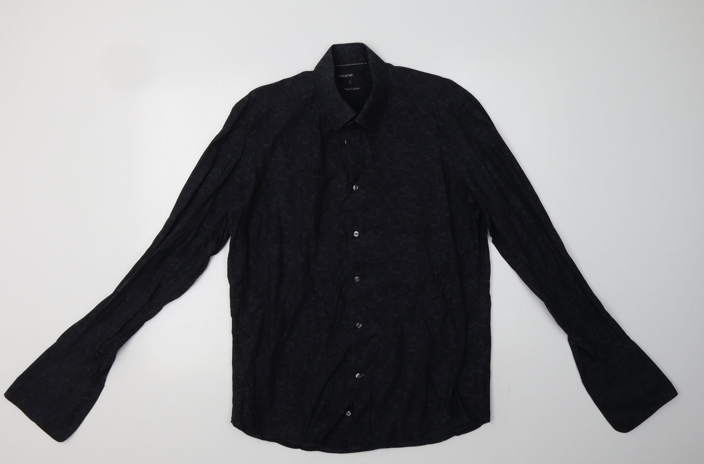 Autograph Mens Black Floral Cotton  Dress Shirt Size 16 Collared