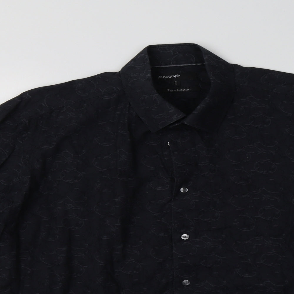 Autograph Mens Black Floral Cotton  Dress Shirt Size 16 Collared