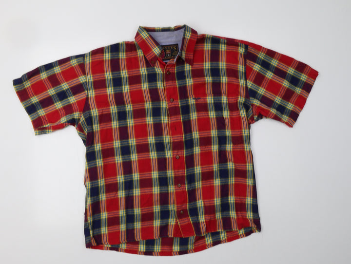 Rivers Mens Red Check Cotton Button-Up Size S Collared