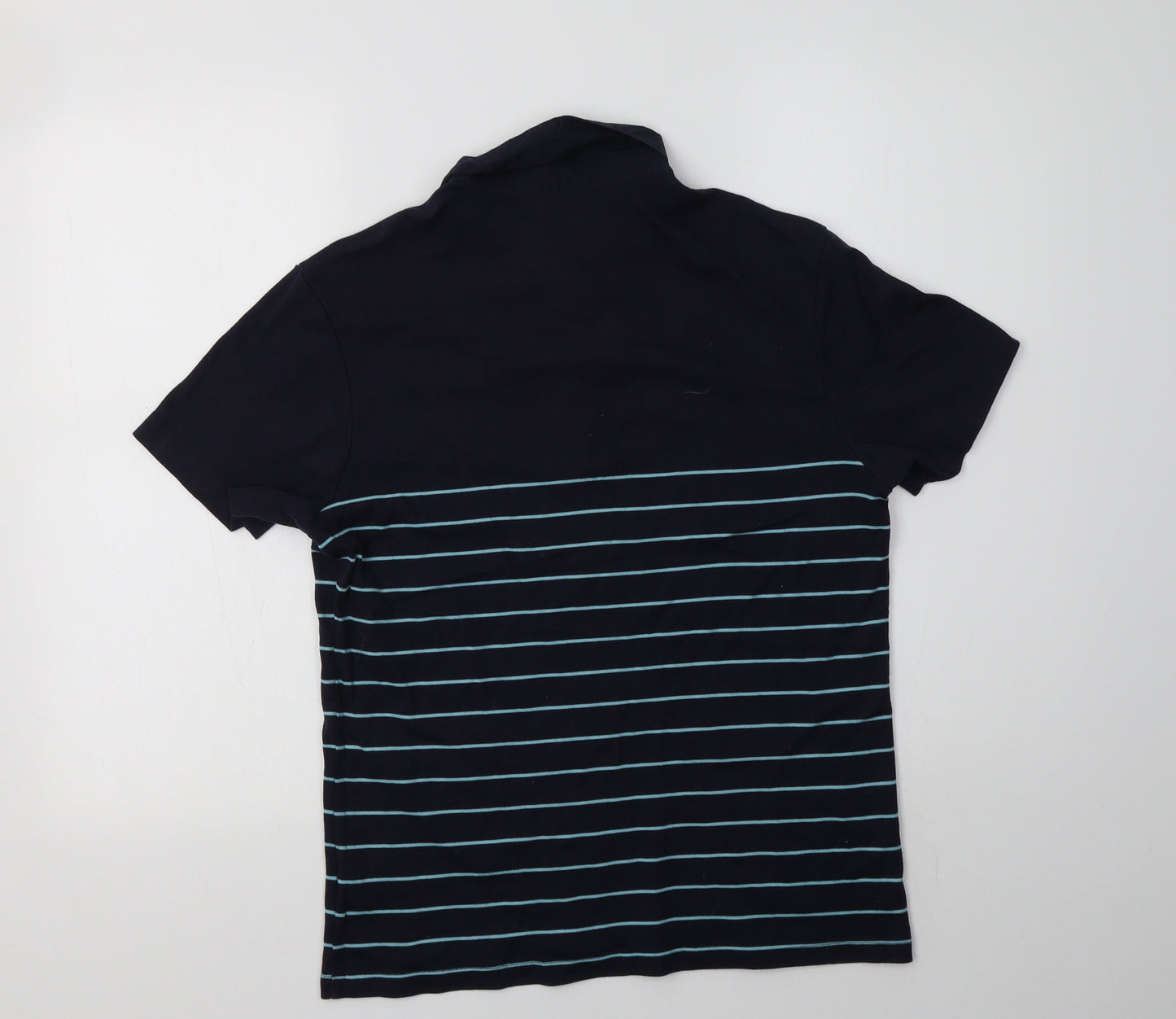 M&S Mens Blue Striped Cotton  Polo Size S Collared