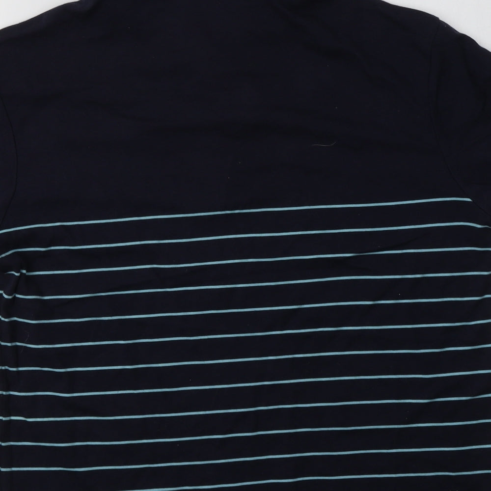 M&S Mens Blue Striped Cotton  Polo Size S Collared