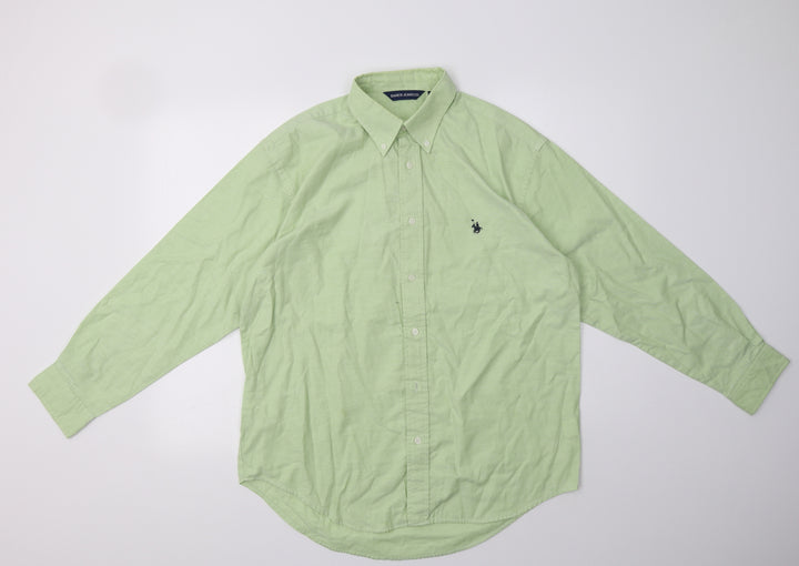 Baresi Jeans Mens Green Cotton Button-Up Size M Collared