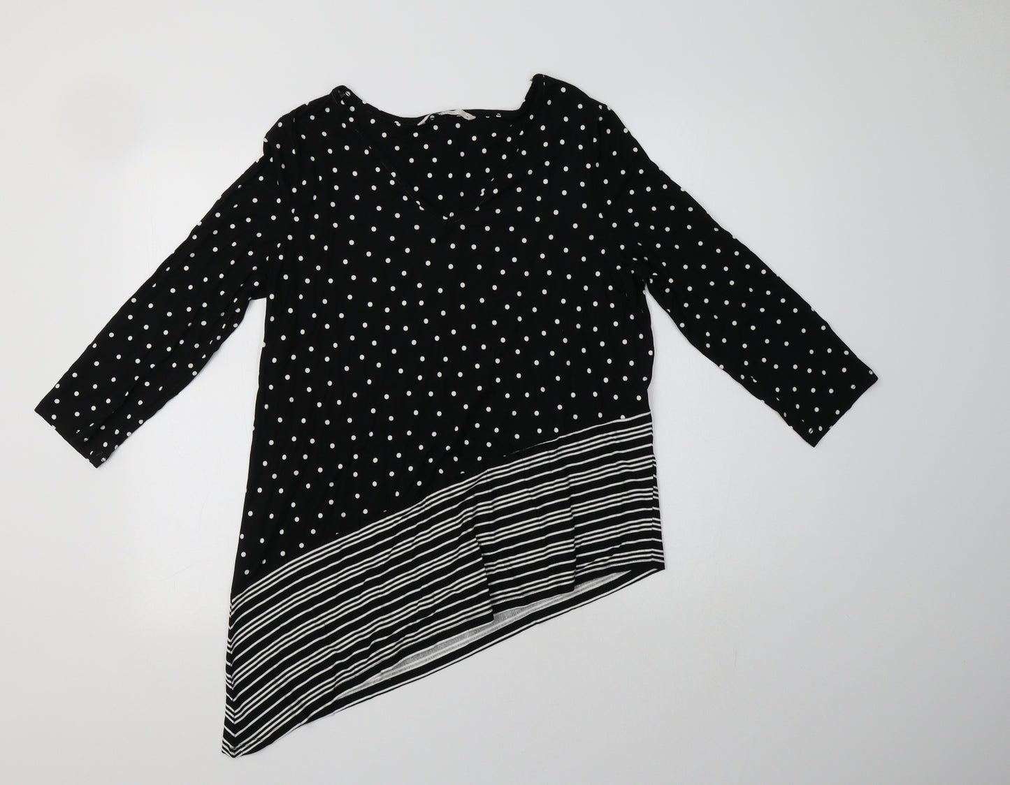TU Womens Black Polka Dot Viscose Tunic Blouse Size 14 V-Neck