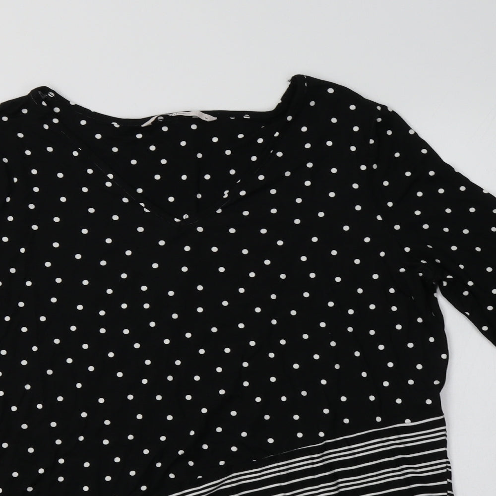 TU Womens Black Polka Dot Viscose Tunic Blouse Size 14 V-Neck