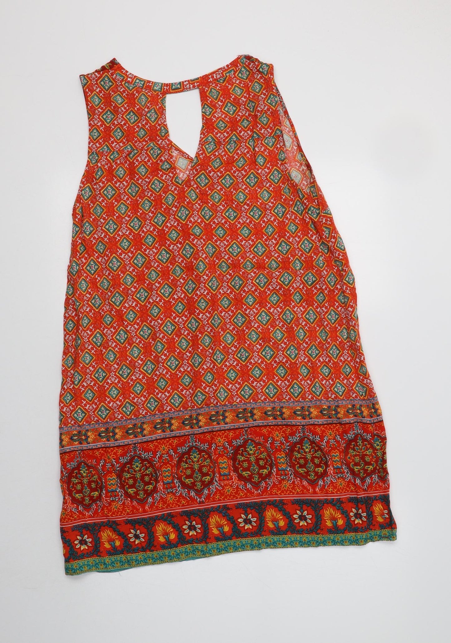TU Womens Orange Geometric Viscose A-Line  Size 14  V-Neck