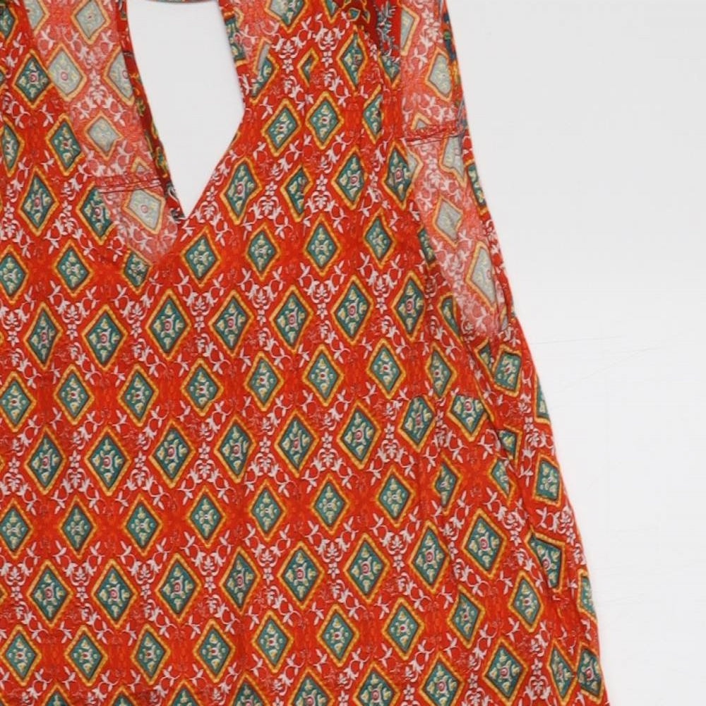 TU Womens Orange Geometric Viscose A-Line  Size 14  V-Neck