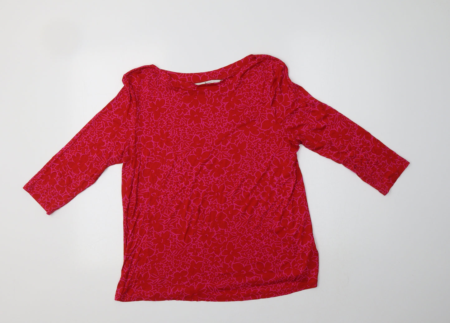 TU Womens Red Floral Viscose Basic Blouse Size 14 Boat Neck