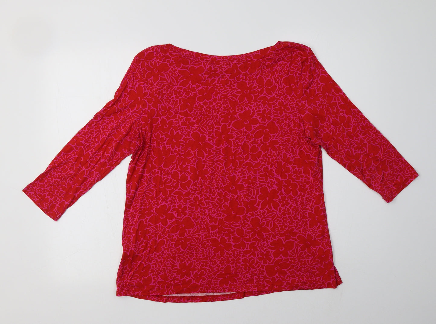 TU Womens Red Floral Viscose Basic Blouse Size 14 Boat Neck