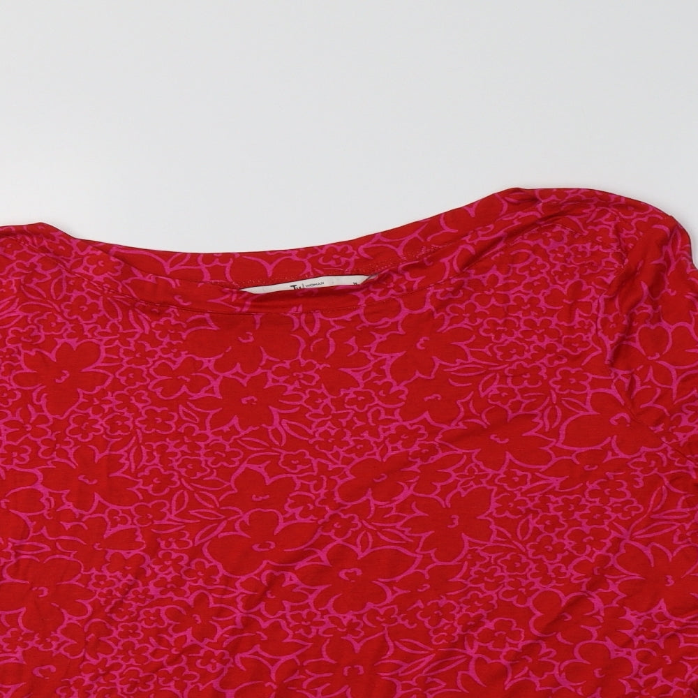 TU Womens Red Floral Viscose Basic Blouse Size 14 Boat Neck