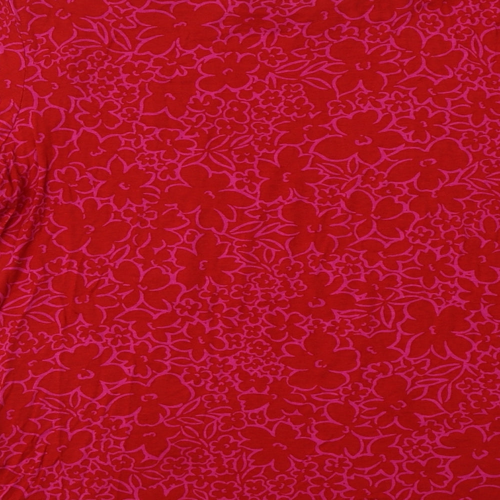 TU Womens Red Floral Viscose Basic Blouse Size 14 Boat Neck