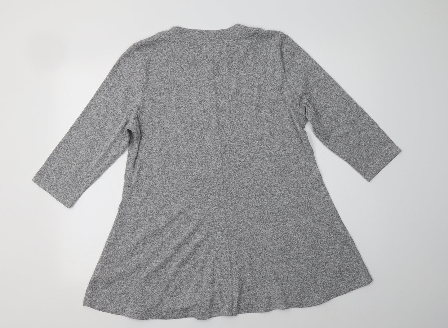 M&S Womens Grey Floral Polyester Tunic Blouse Size 16 Crew Neck