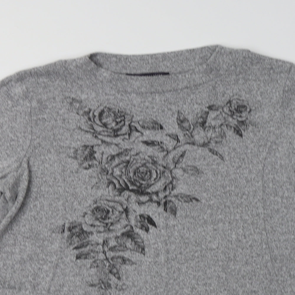 M&S Womens Grey Floral Polyester Tunic Blouse Size 16 Crew Neck