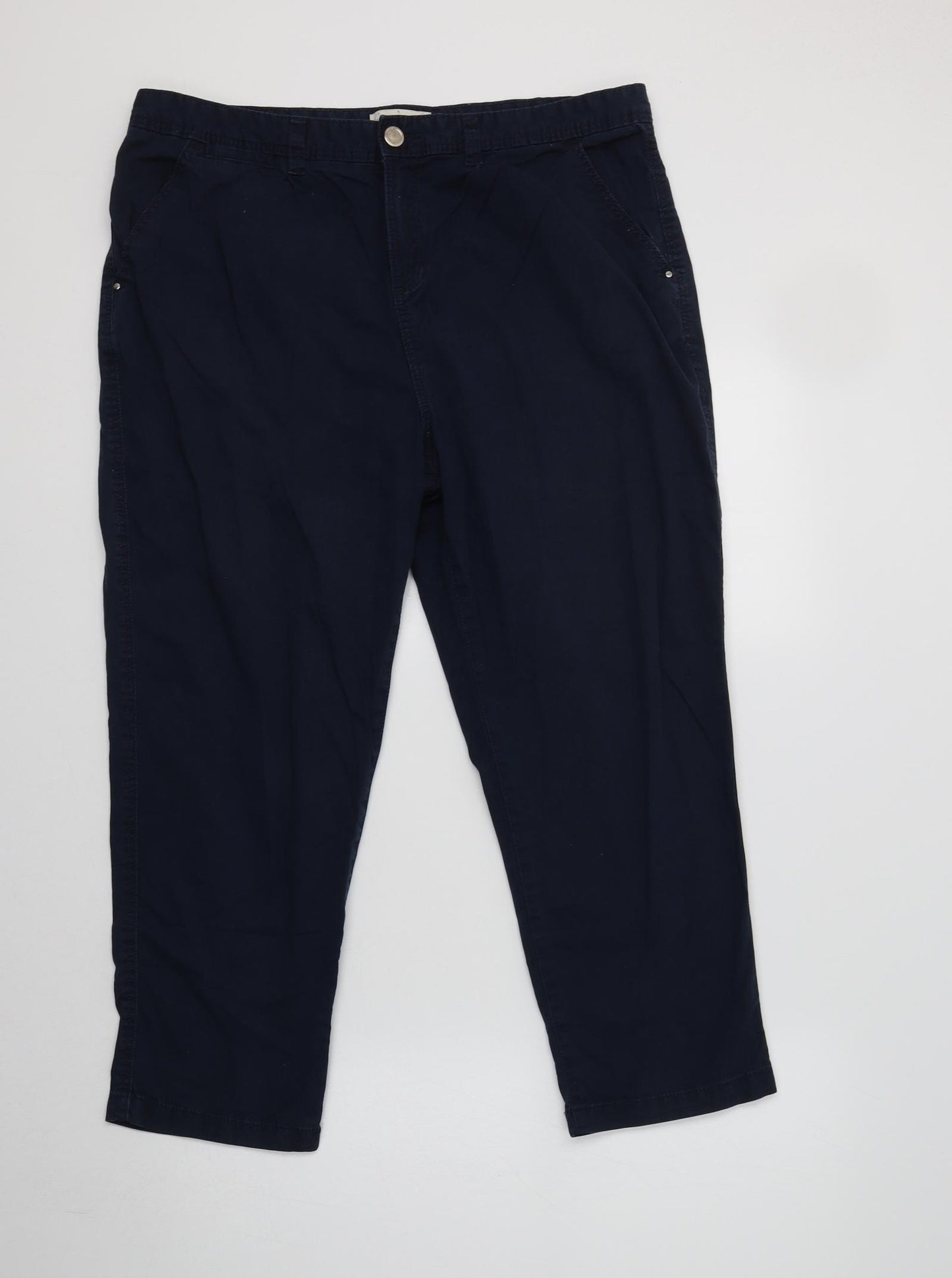 F&F Womens Blue  Cotton Cropped Trousers Size 14 L25 in Regular