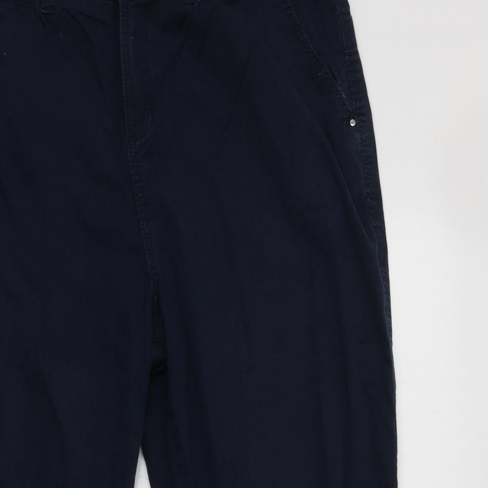 F&F Womens Blue  Cotton Cropped Trousers Size 14 L25 in Regular