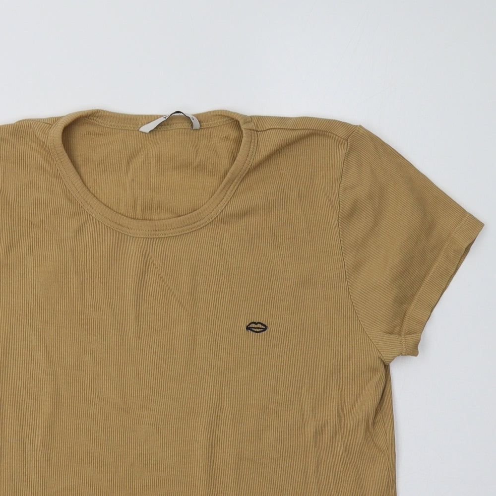TU Womens Beige  Cotton Basic T-Shirt Size 14 Crew Neck