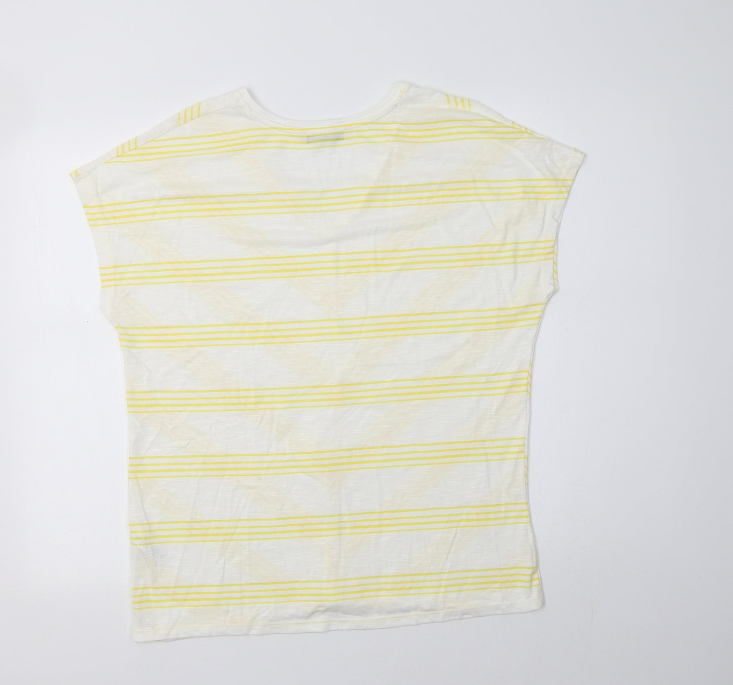 TU Womens White Striped Viscose Basic T-Shirt Size 14 V-Neck