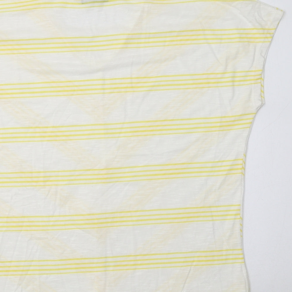 TU Womens White Striped Viscose Basic T-Shirt Size 14 V-Neck