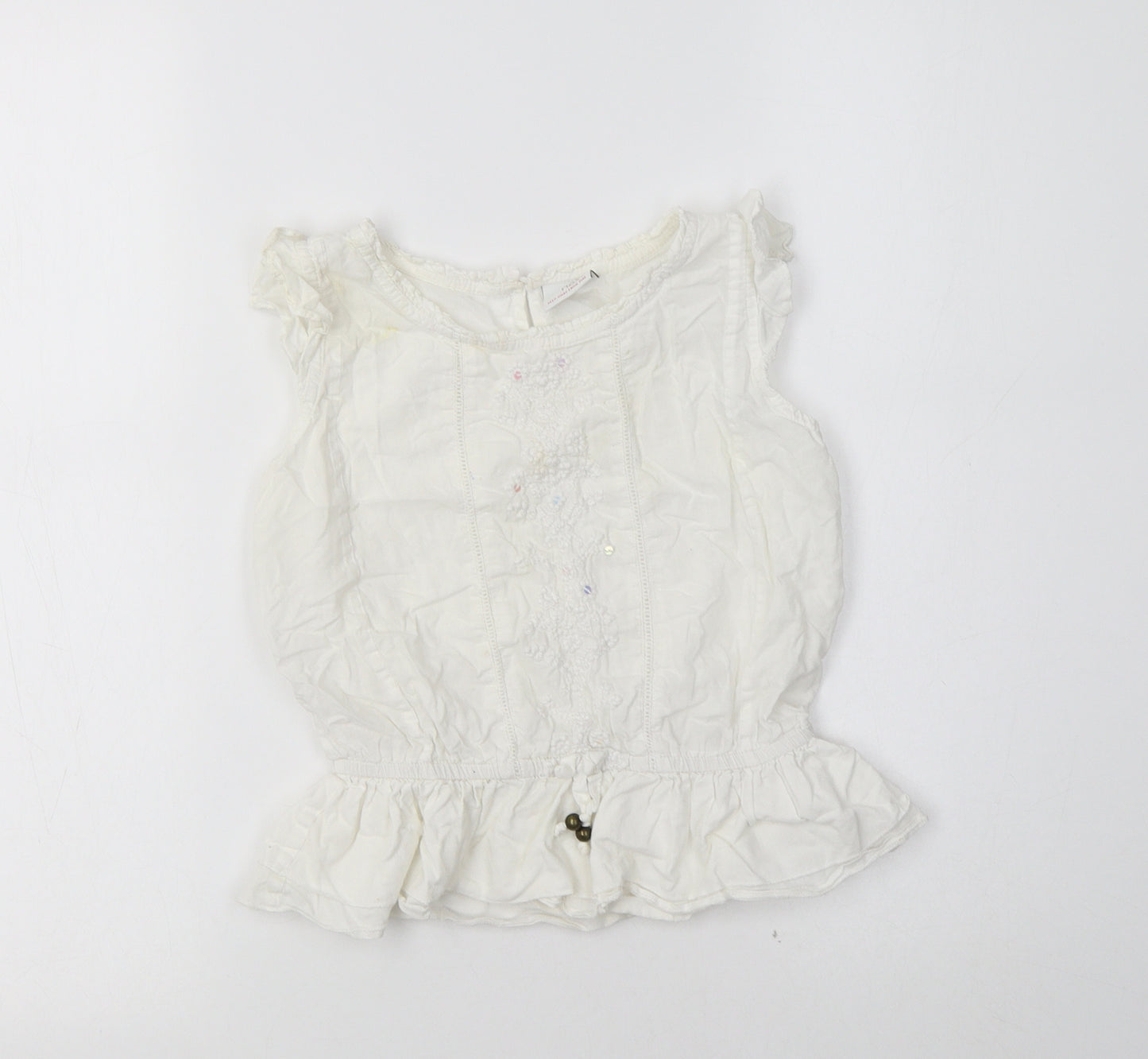 NEXT Girls White  Cotton Basic Blouse Size 6 Years Crew Neck