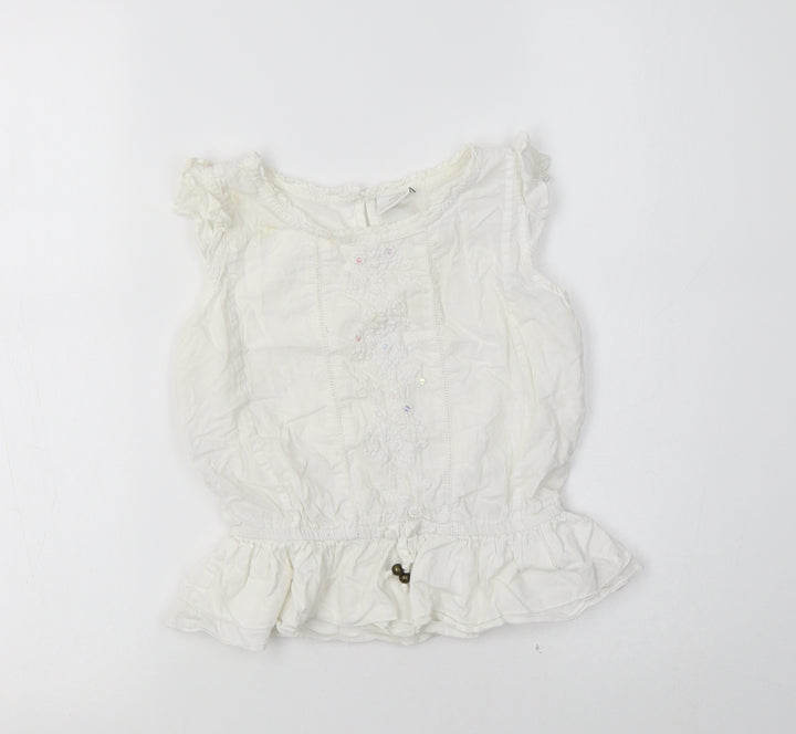 NEXT Girls White  Cotton Basic Blouse Size 6 Years Crew Neck