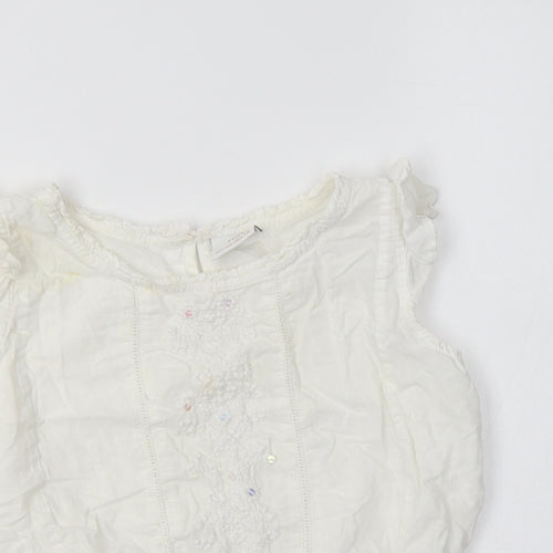 NEXT Girls White  Cotton Basic Blouse Size 6 Years Crew Neck