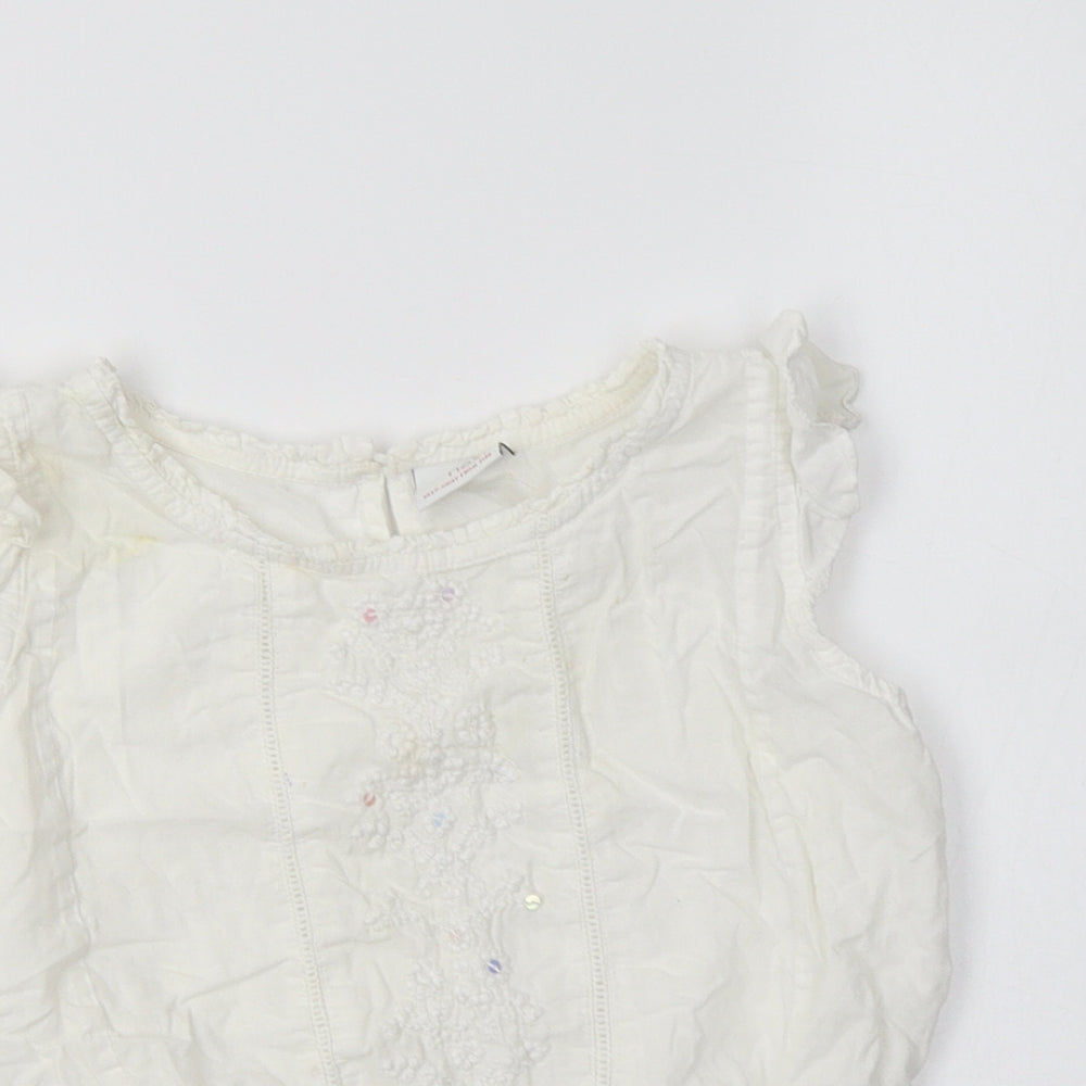 NEXT Girls White  Cotton Basic Blouse Size 6 Years Crew Neck
