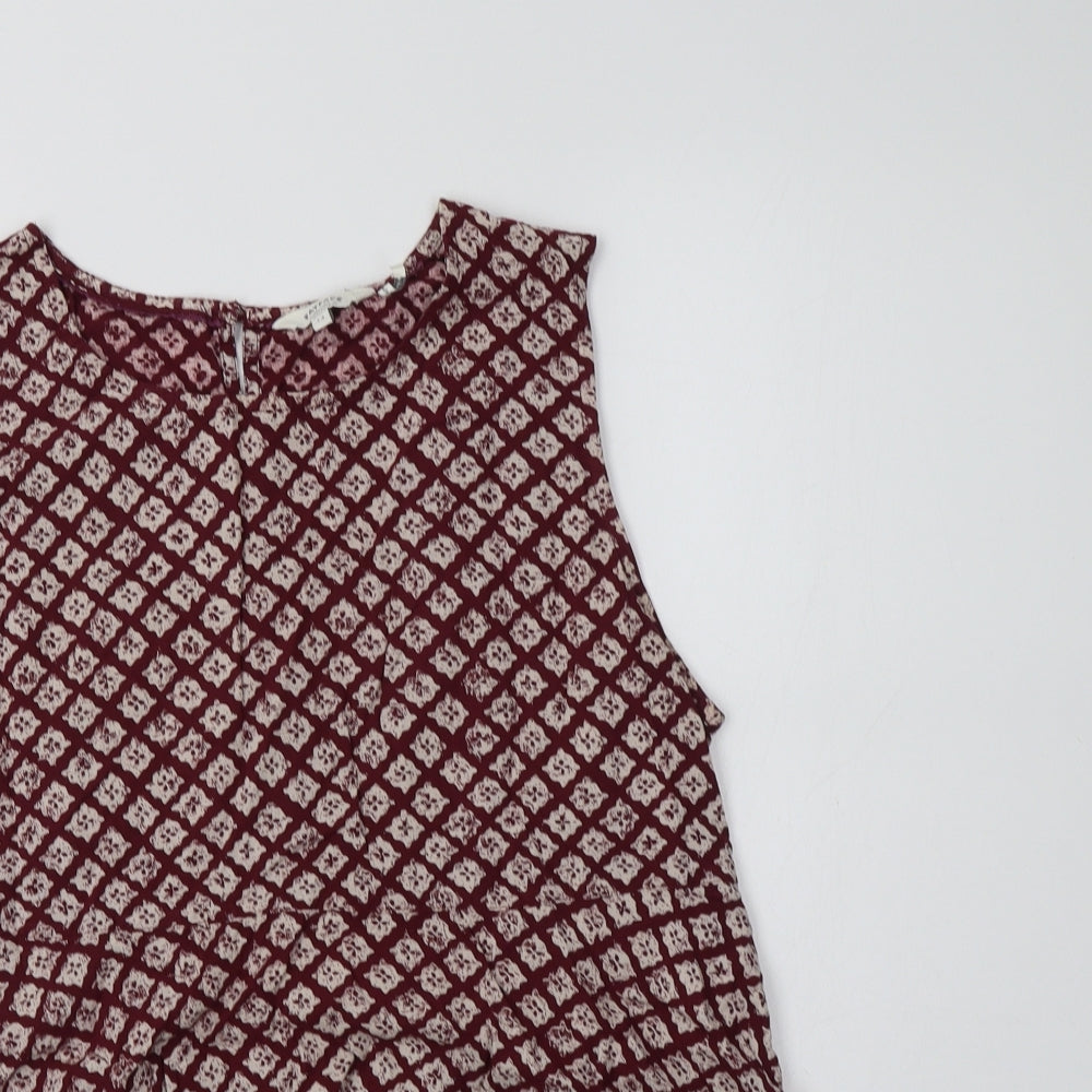 Fat Face Womens Purple Geometric Viscose Basic Blouse Size 14 Round Neck