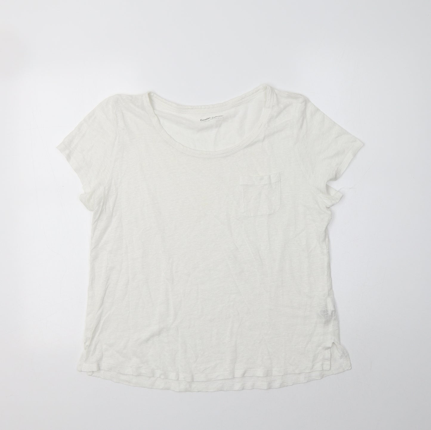 M&S Womens White  Linen Basic T-Shirt Size 14 Crew Neck