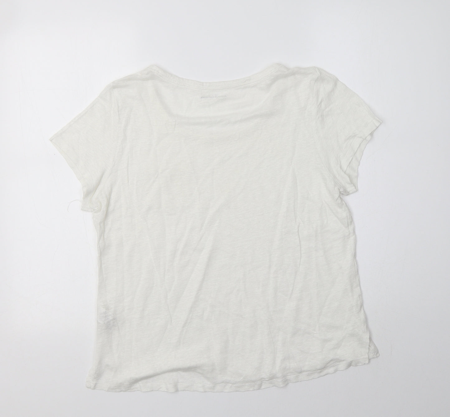 M&S Womens White  Linen Basic T-Shirt Size 14 Crew Neck