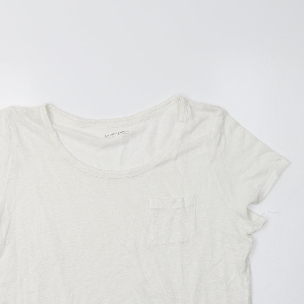 M&S Womens White  Linen Basic T-Shirt Size 14 Crew Neck