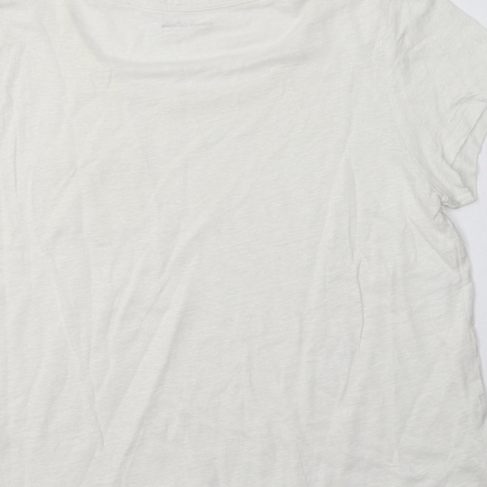 M&S Womens White  Linen Basic T-Shirt Size 14 Crew Neck