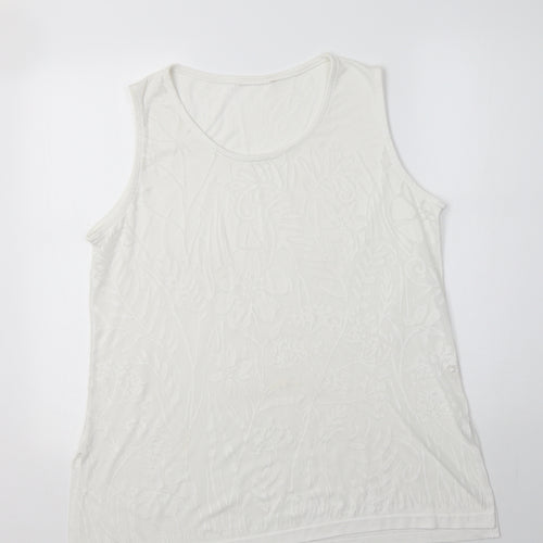 Preworn Womens White Floral Polyester Basic Tank Size L Scoop Neck