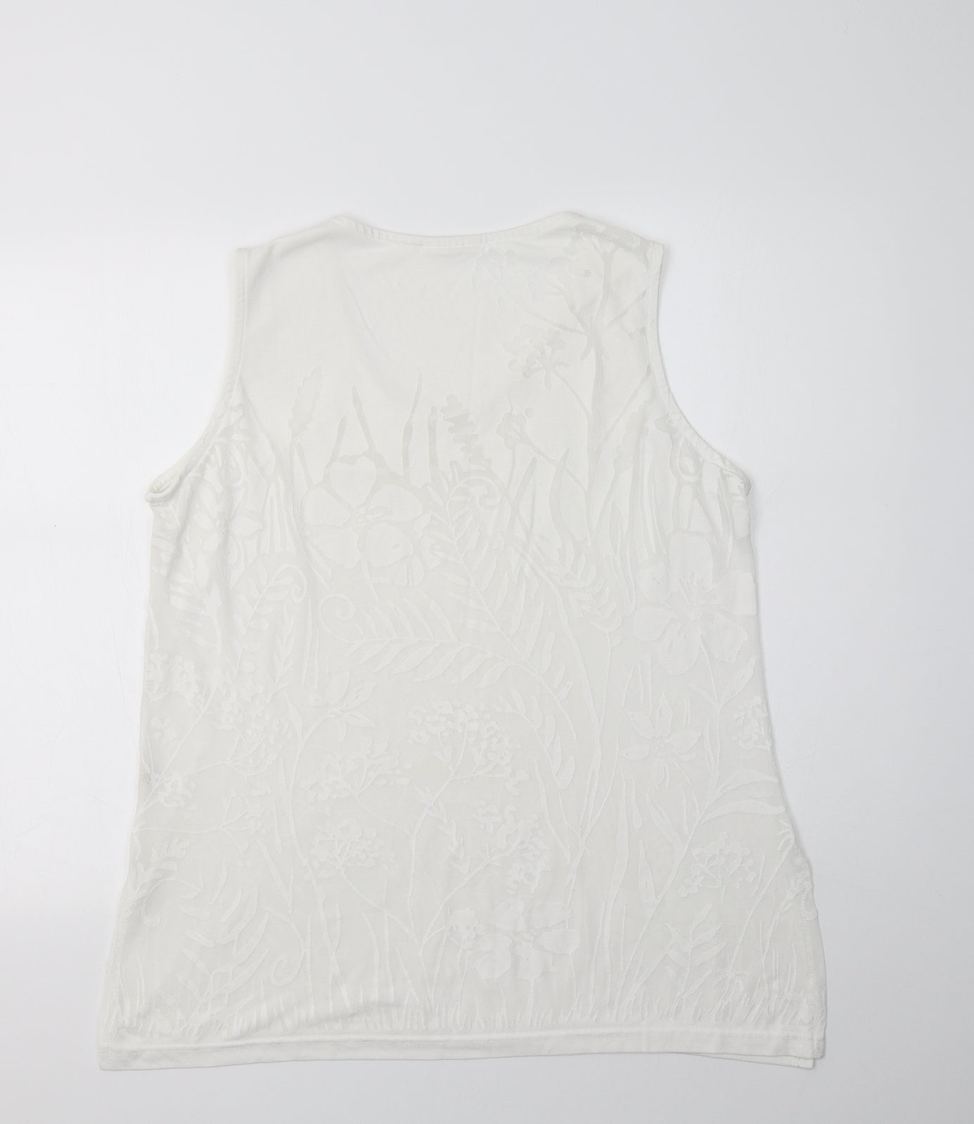 Preworn Womens White Floral Polyester Basic Tank Size L Scoop Neck