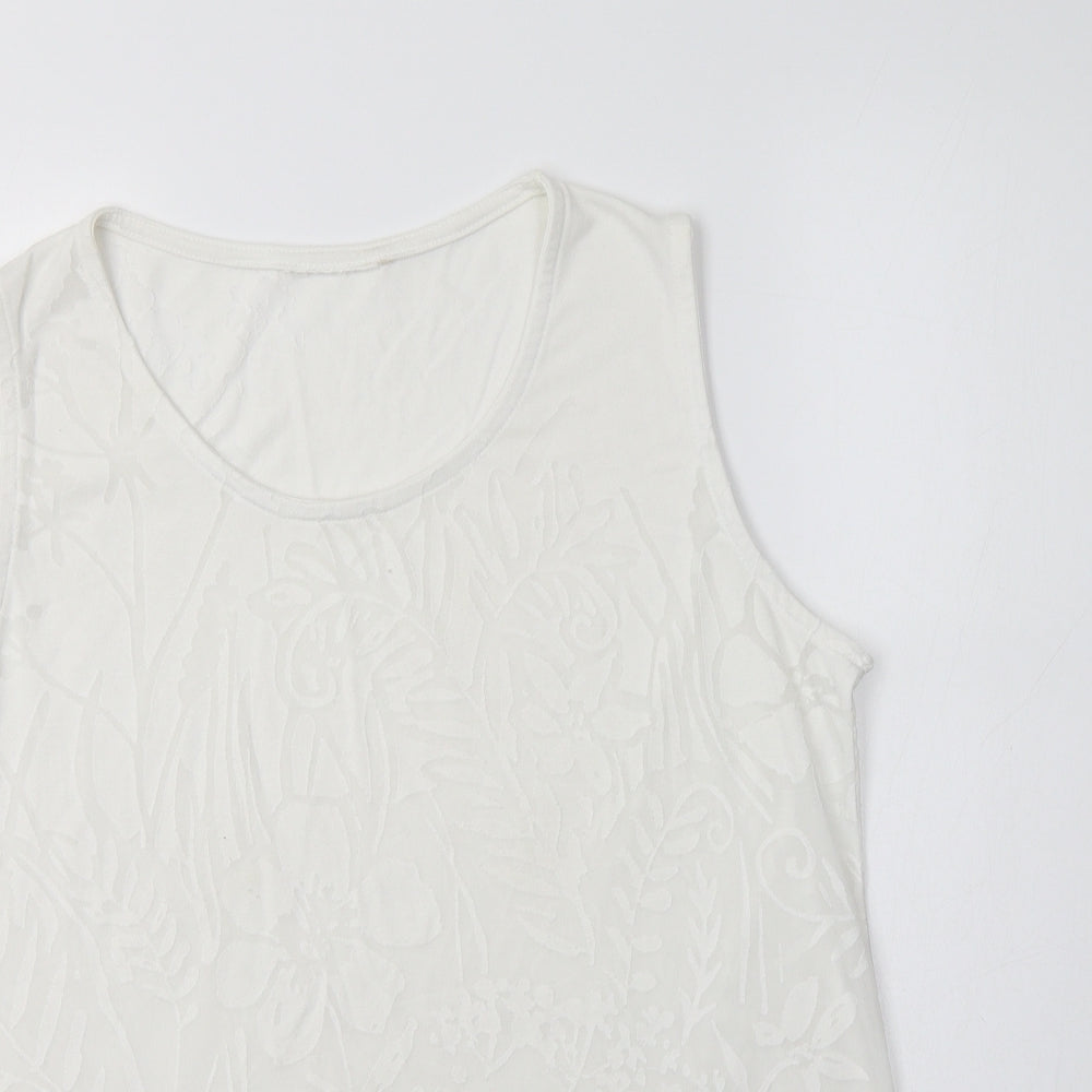 Preworn Womens White Floral Polyester Basic Tank Size L Scoop Neck