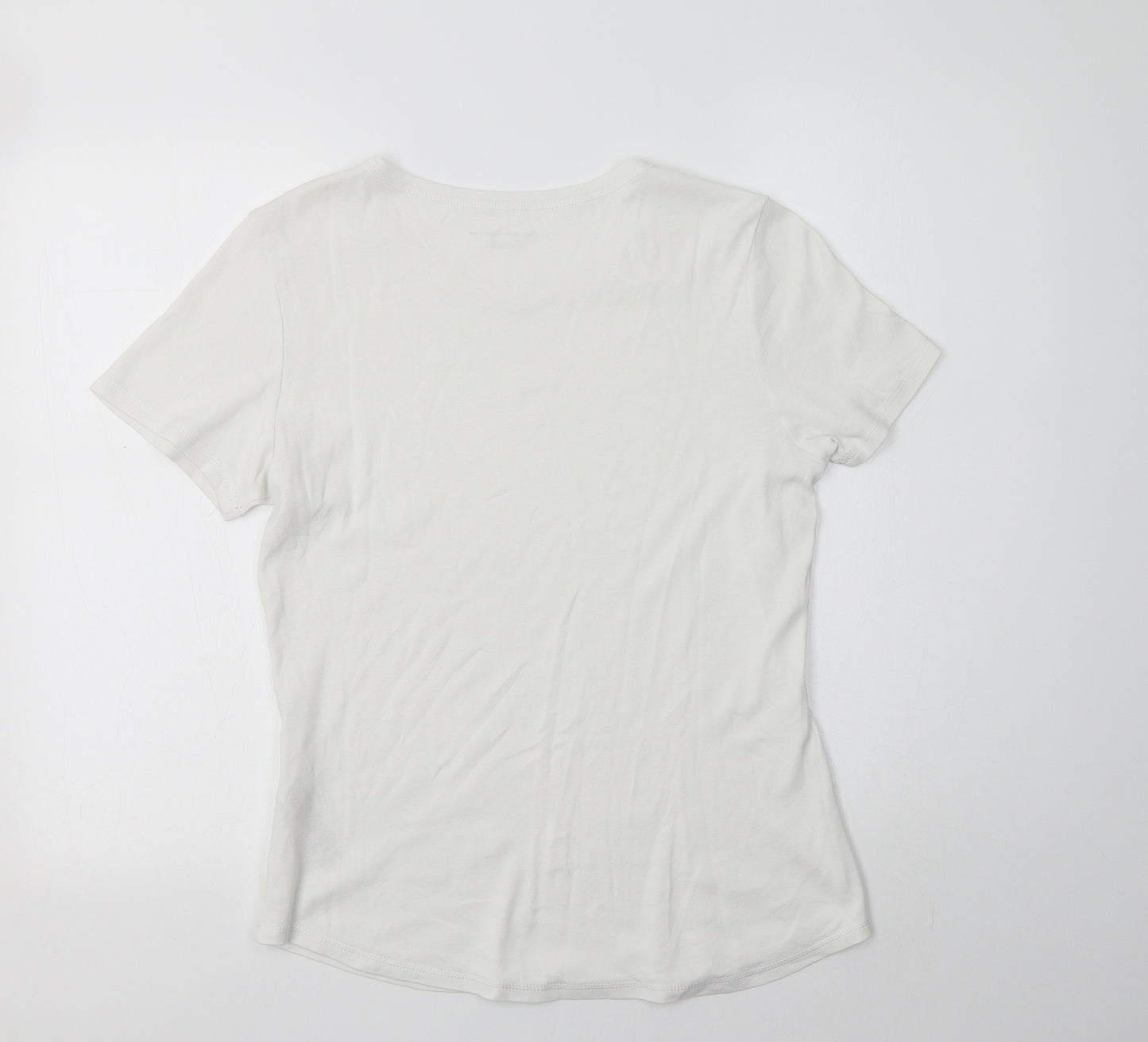 M&S Womens White  Cotton Basic T-Shirt Size 16 Crew Neck