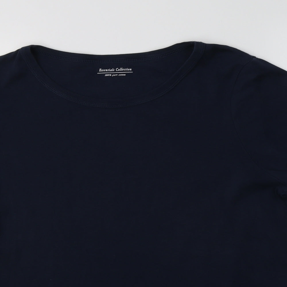 M&S Womens Blue  Cotton Basic T-Shirt Size 16 Crew Neck