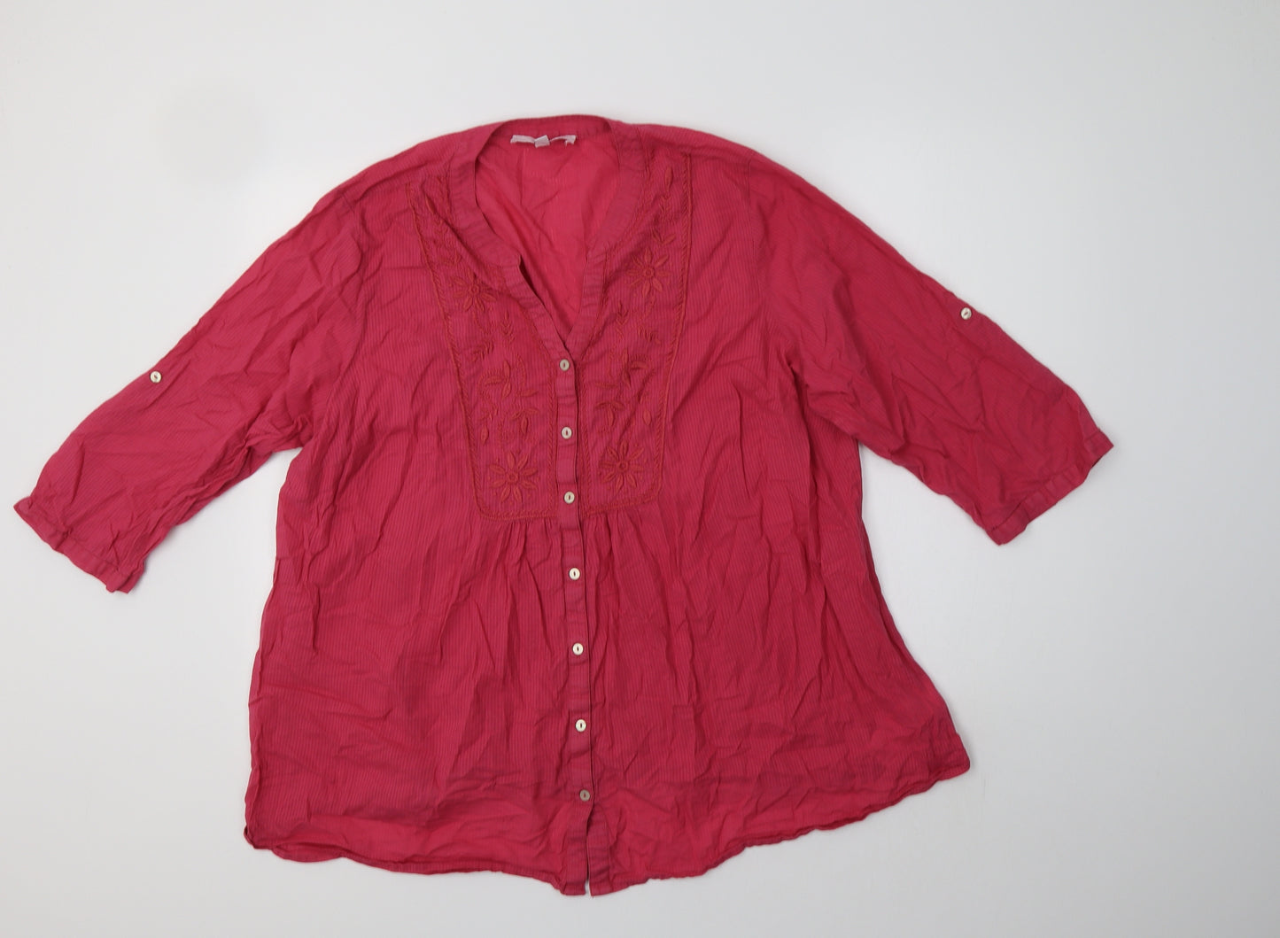 Julipa Womens Pink Floral Cotton Basic Button-Up Size 20 V-Neck