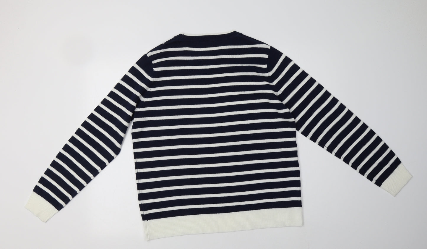 Papaya Womens Blue Crew Neck Striped Acrylic Pullover Jumper Size 16