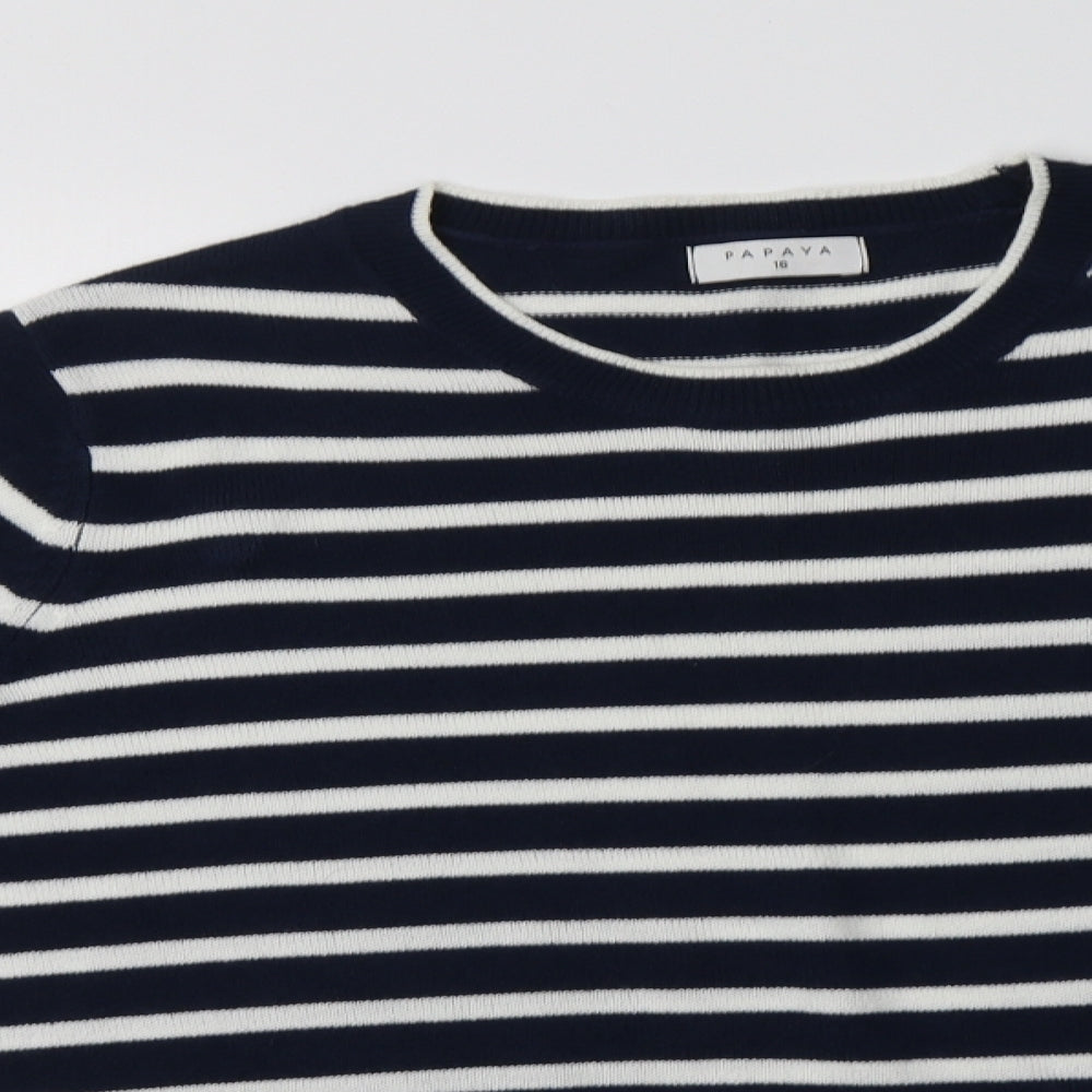 Papaya Womens Blue Crew Neck Striped Acrylic Pullover Jumper Size 16