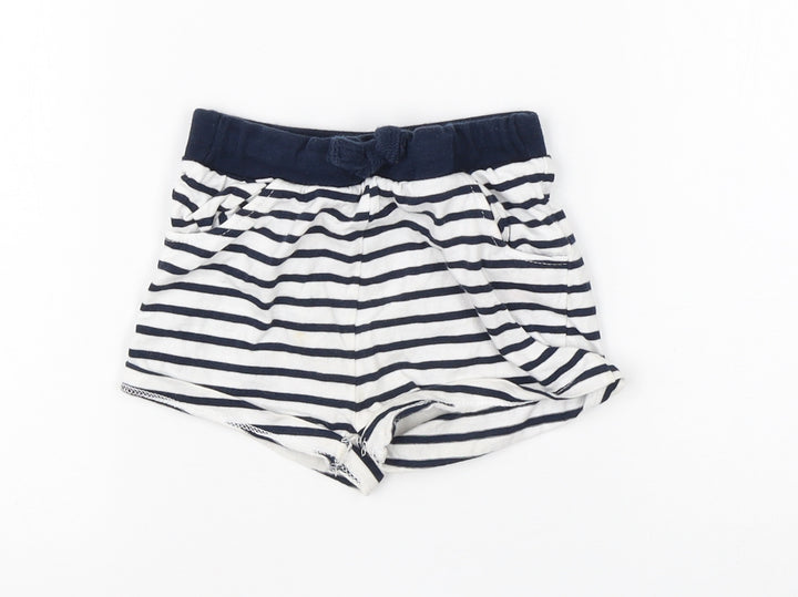F&F Boys White Striped Cotton Sweatpants Trousers Size 9-12 Months