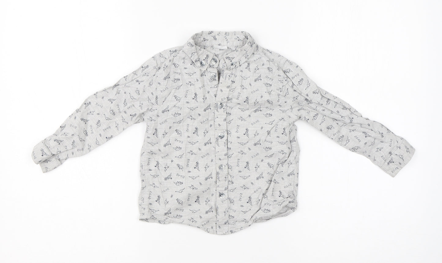F&F Boys Grey  Cotton Basic Button-Up Size 2-3 Years Collared Button