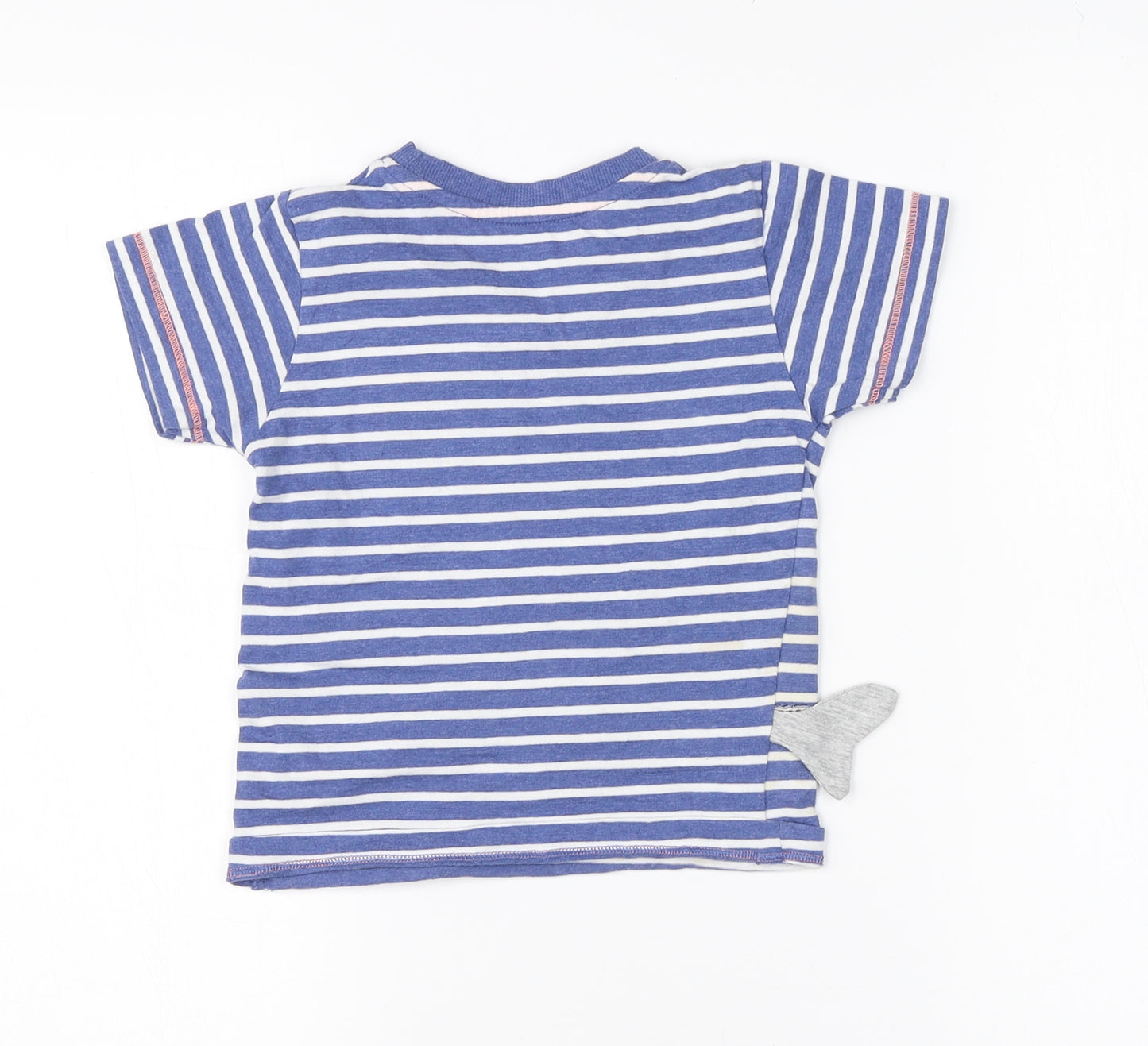 Preworn Boys Blue Striped Cotton Basic T-Shirt Size 18-24 Months Round Neck